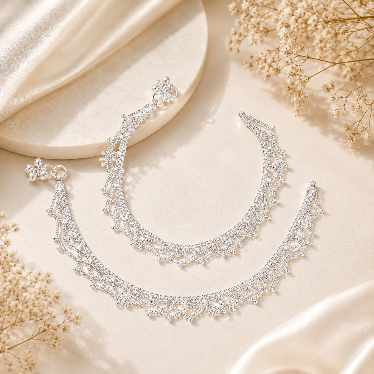 Chandni  Layered Silver Anklets