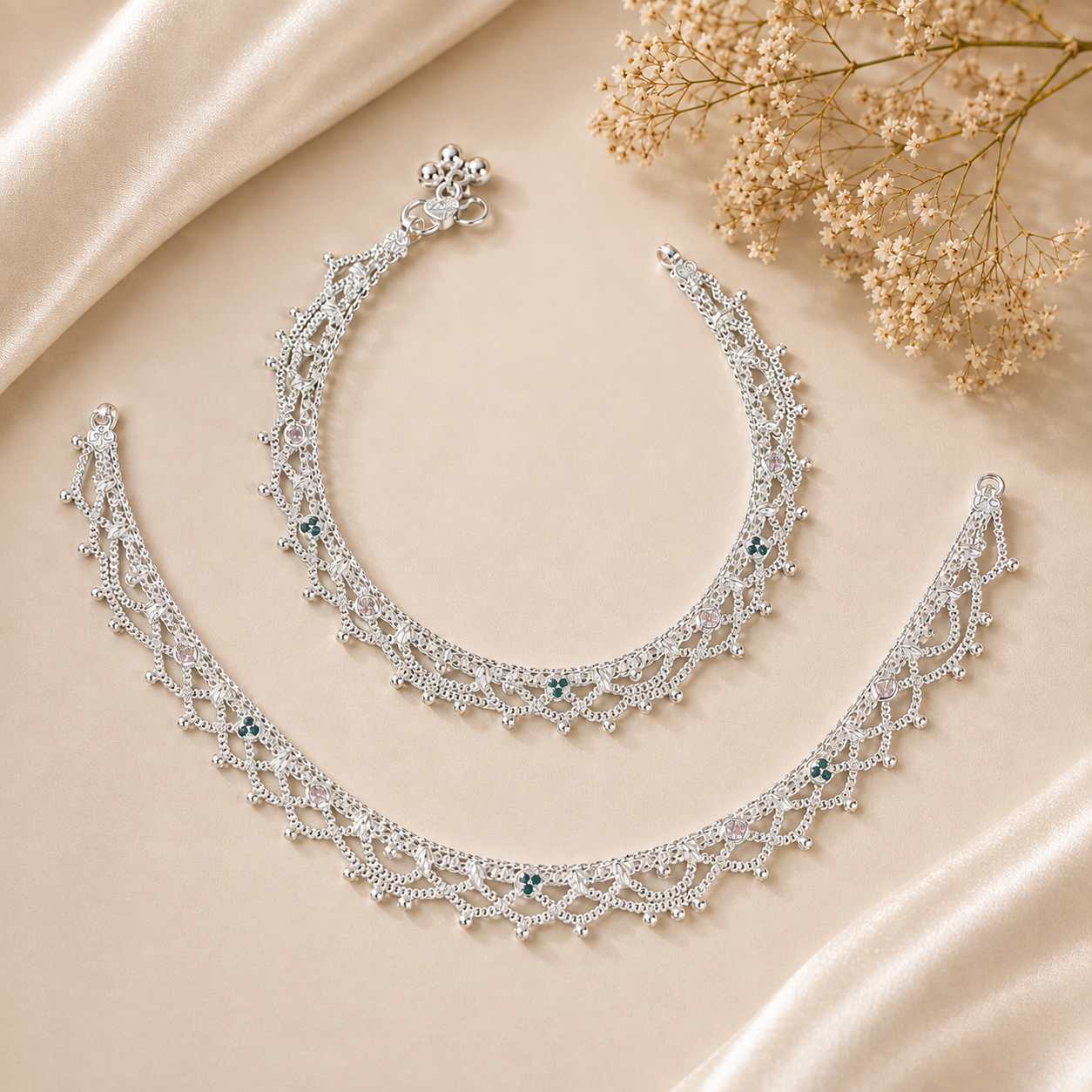 Kiara Crystal Silver Anklets