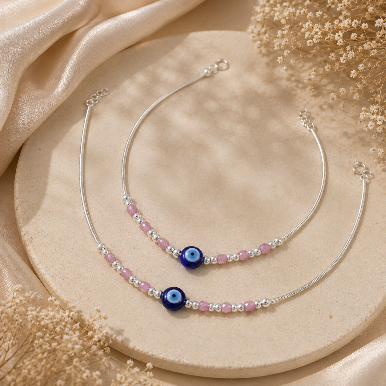 Zivah Evil Eye Silver Anklets