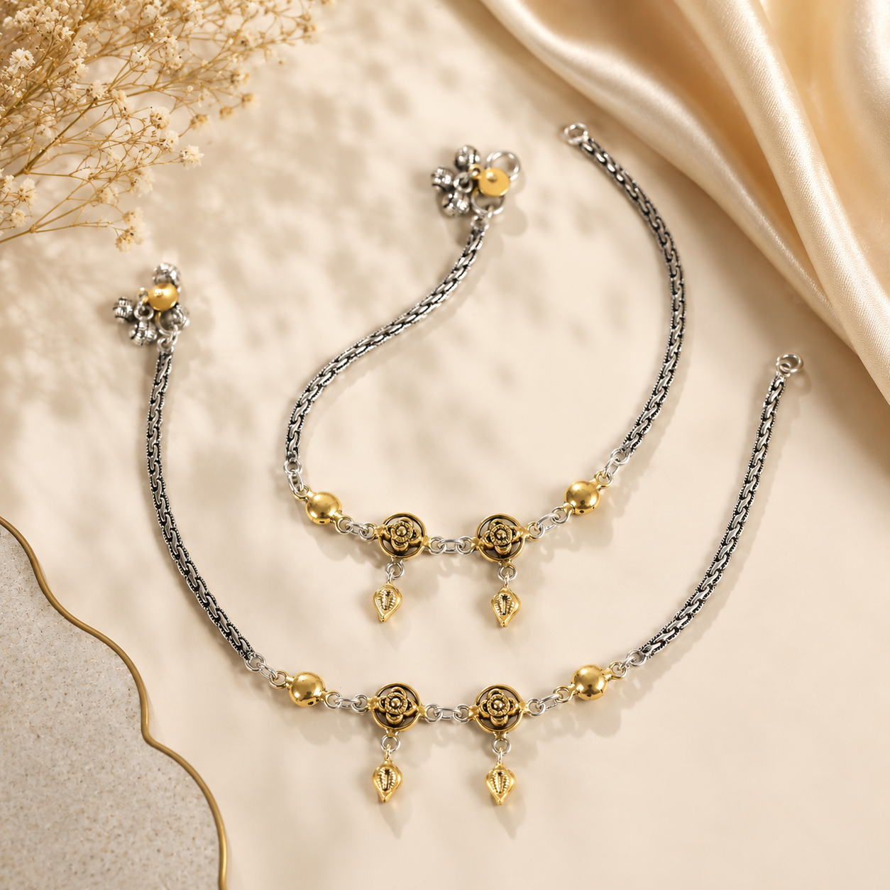 Inaya Rose Gold   Silver Anklets