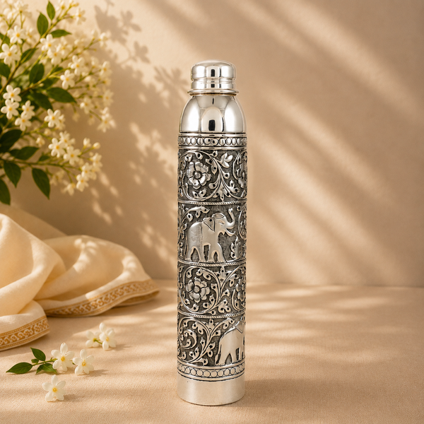 Antique Elephant Silver Water Bottle