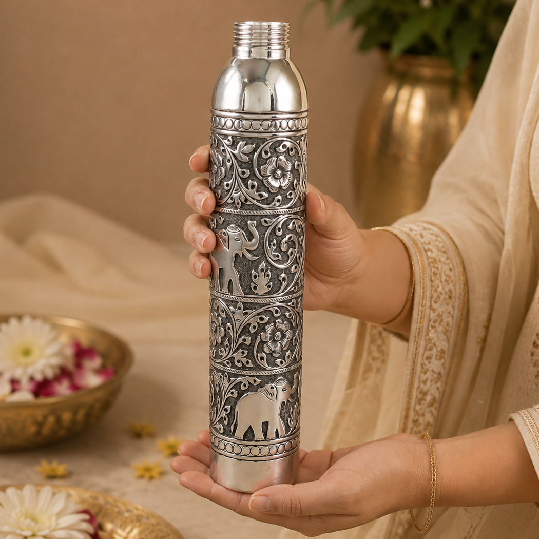 Antique Elephant Silver Water Bottle