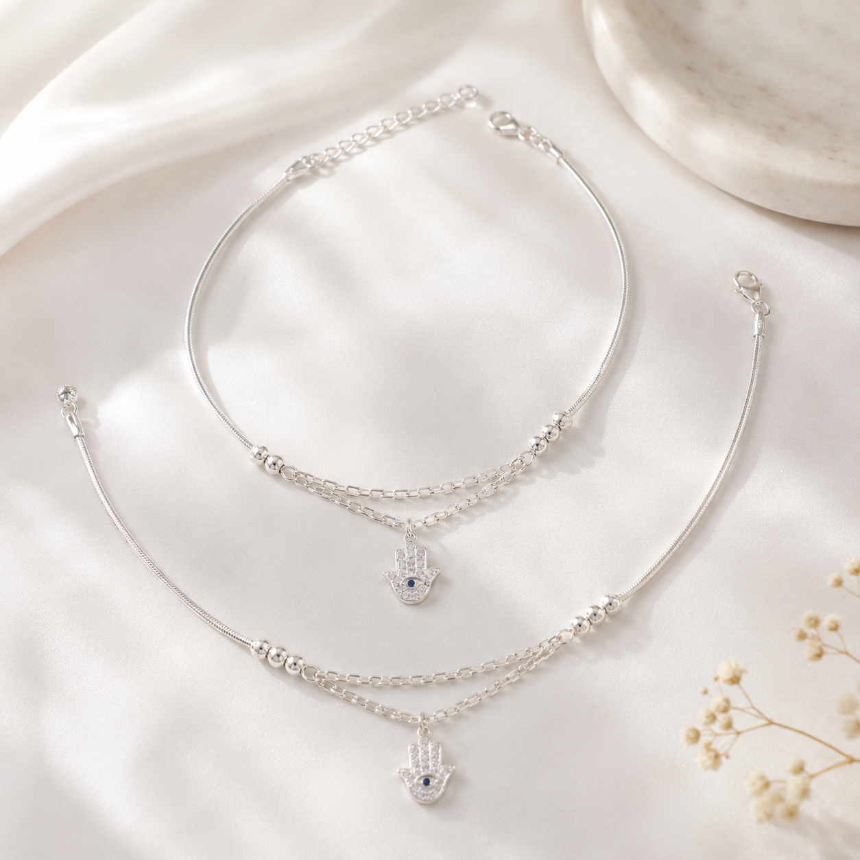 Riva Evil Eye Silver Anklets