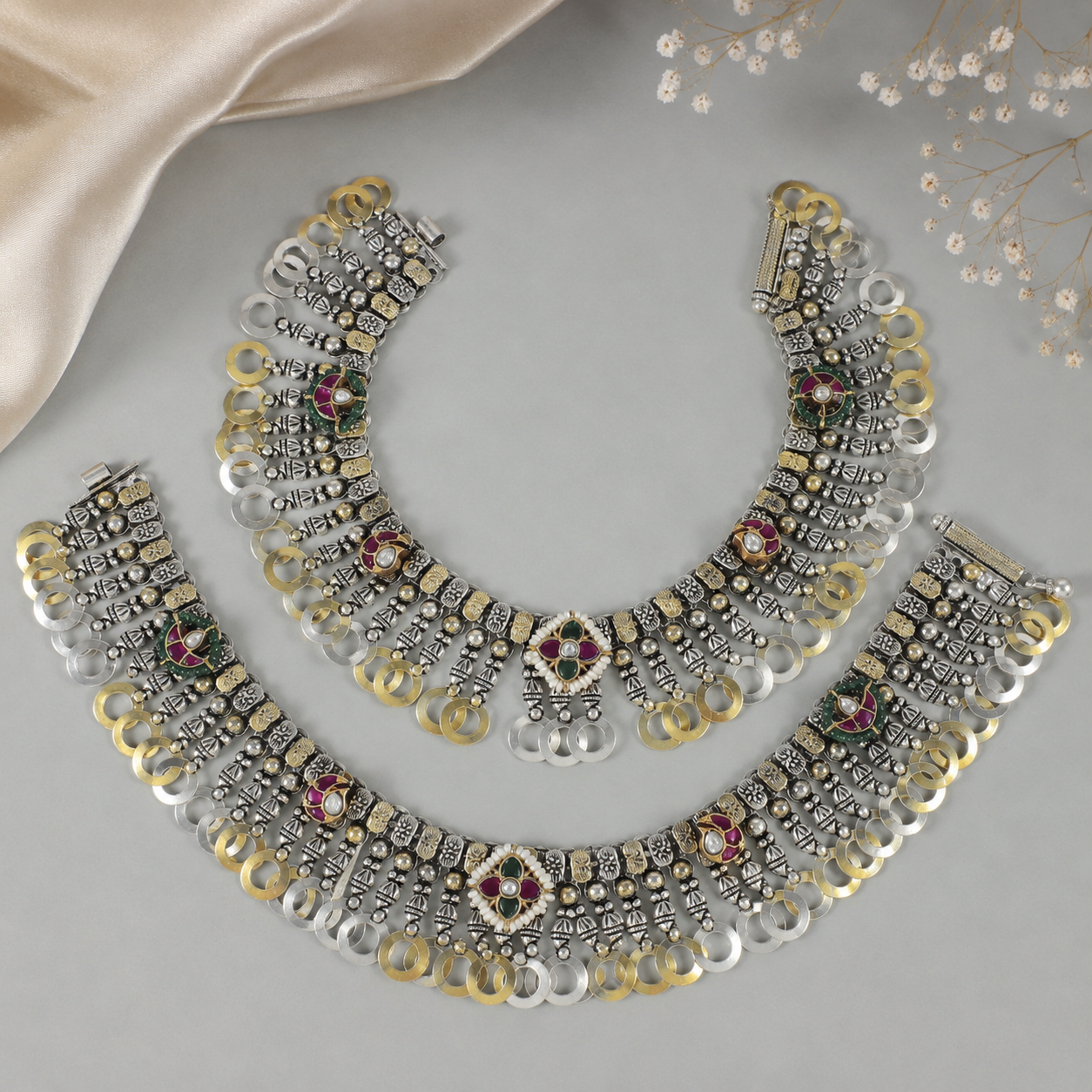 Lavanya Navrangi Heritage Silver Anklets