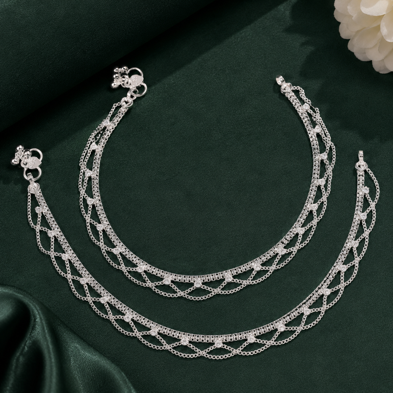 Kiara Draped Silver Anklets