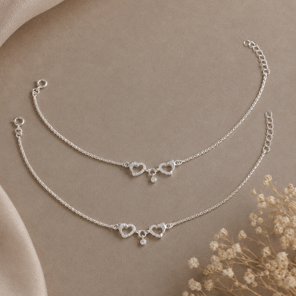 Seema Heart Duo Silver Anklets