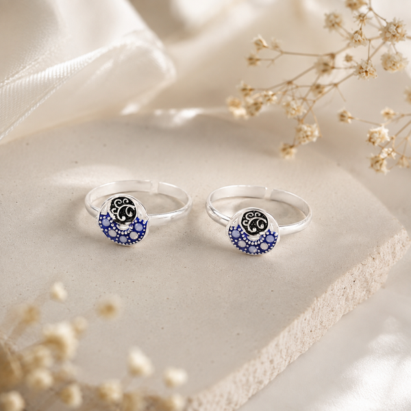 Ira Blue Crescent Silver Toe Rings