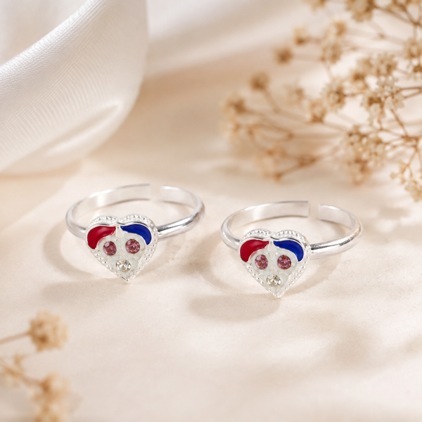 Crimson Heart Charm Silver Toe Rings