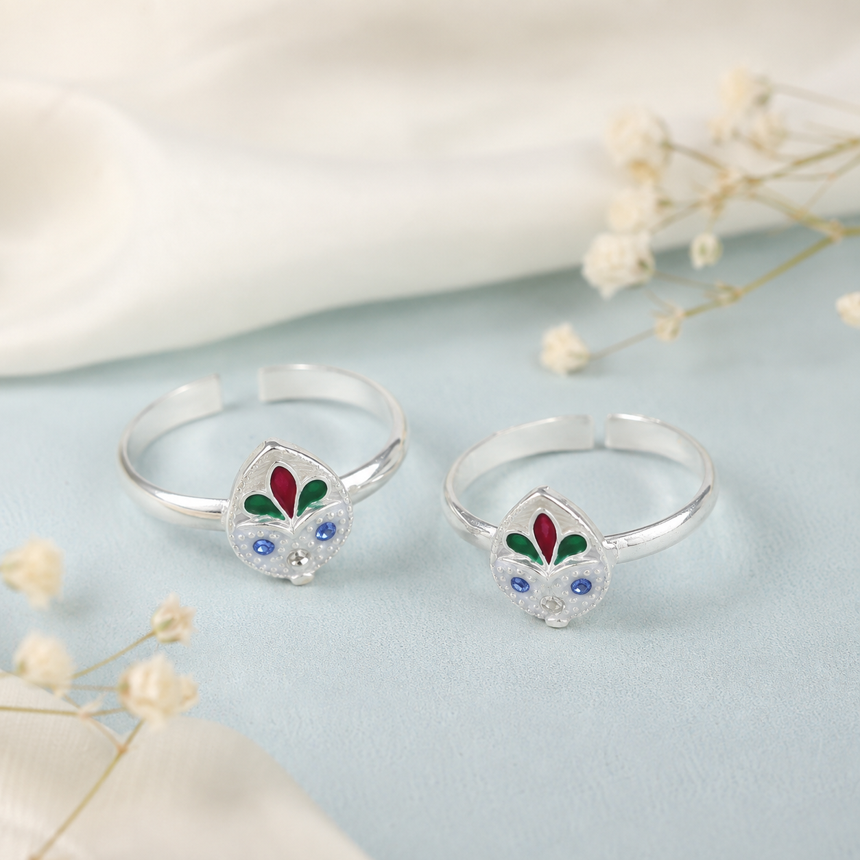 Vanya Colourful Petal SilverToe Rings
