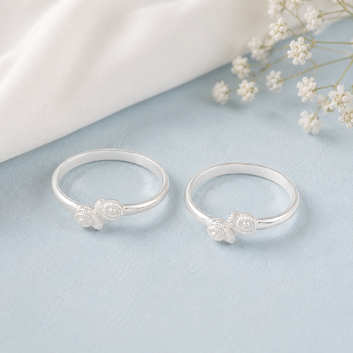 Reva Twin Rosette Silver  Toe Rings