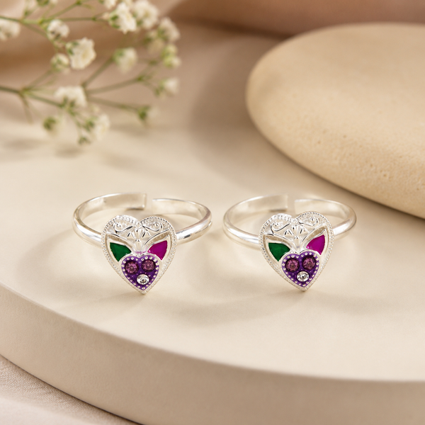 Inaya Enamel Heart Silver Toe Rings