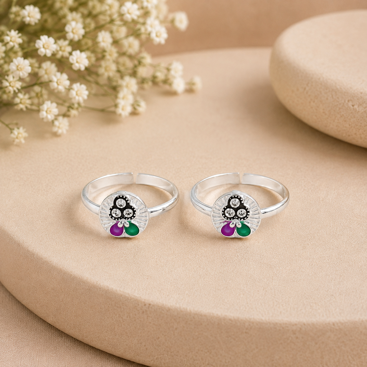 Eshani Dual Petal Silver  Toe Rings