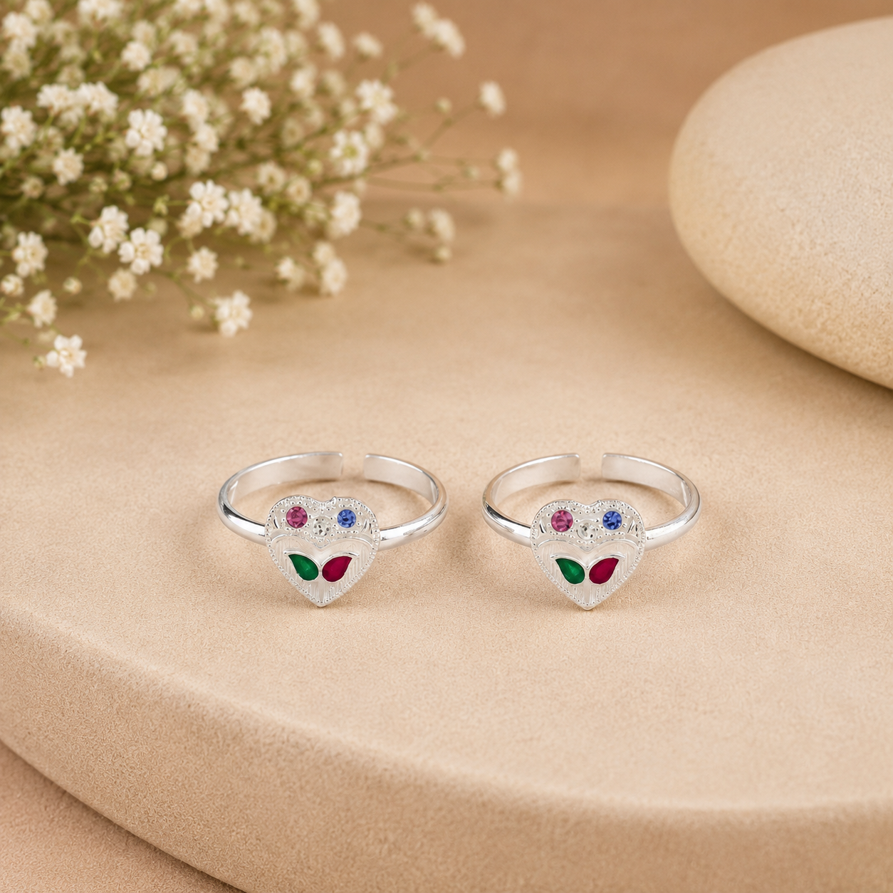 Ruhani Floral Charm Silver Toe Rings