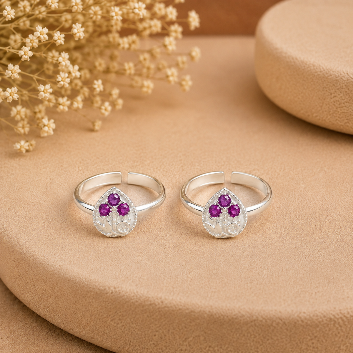 Charvi Floral Crown Silver Toe Rings