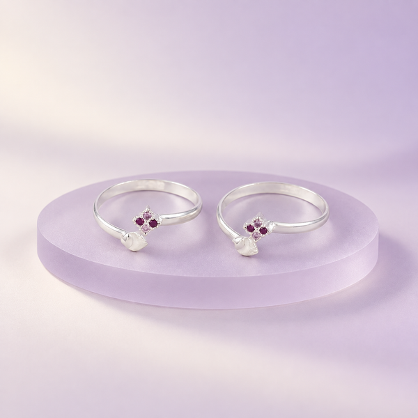 Aanya Crimson Bud Silver Toe Rings