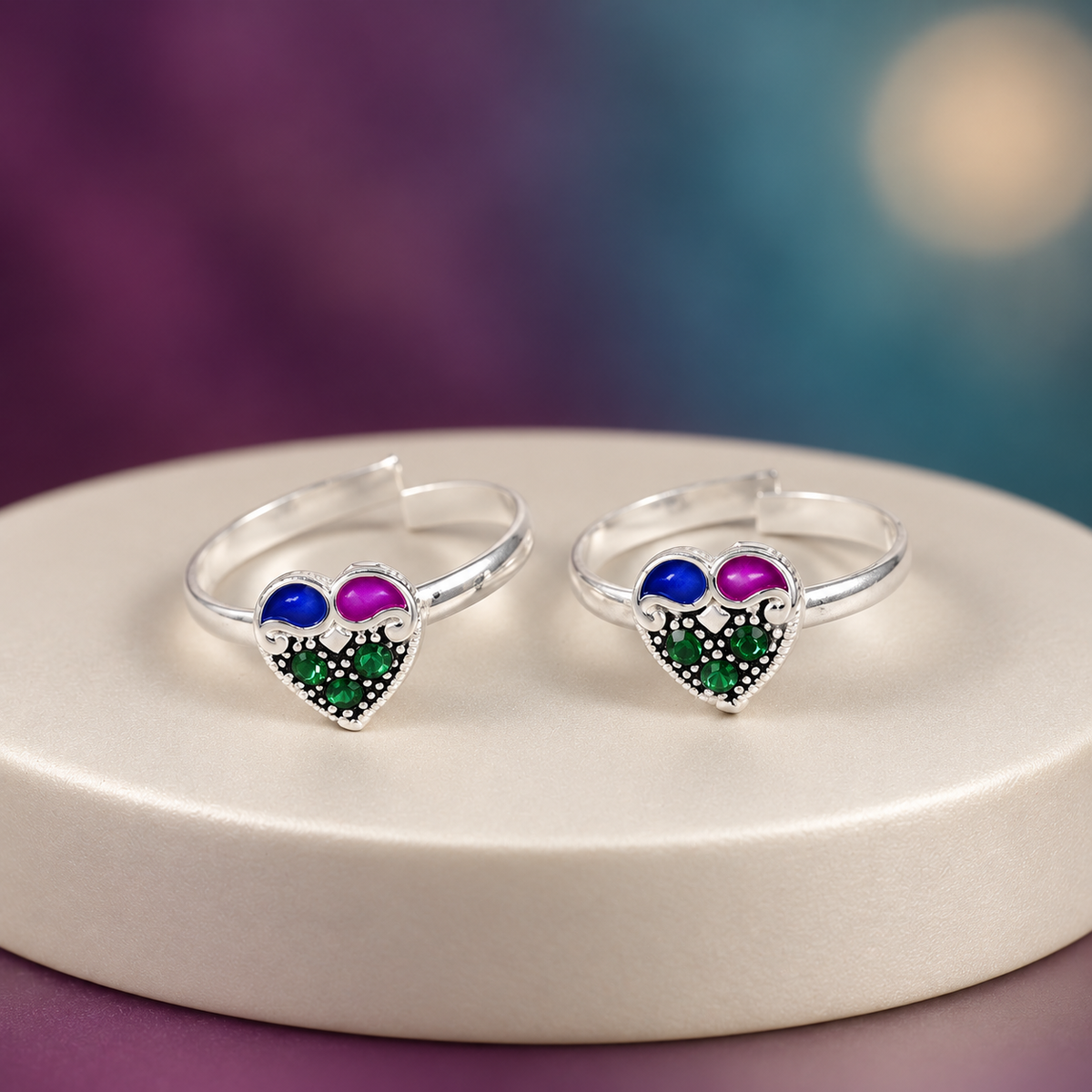 Mystic Heart Silver Toe Rings