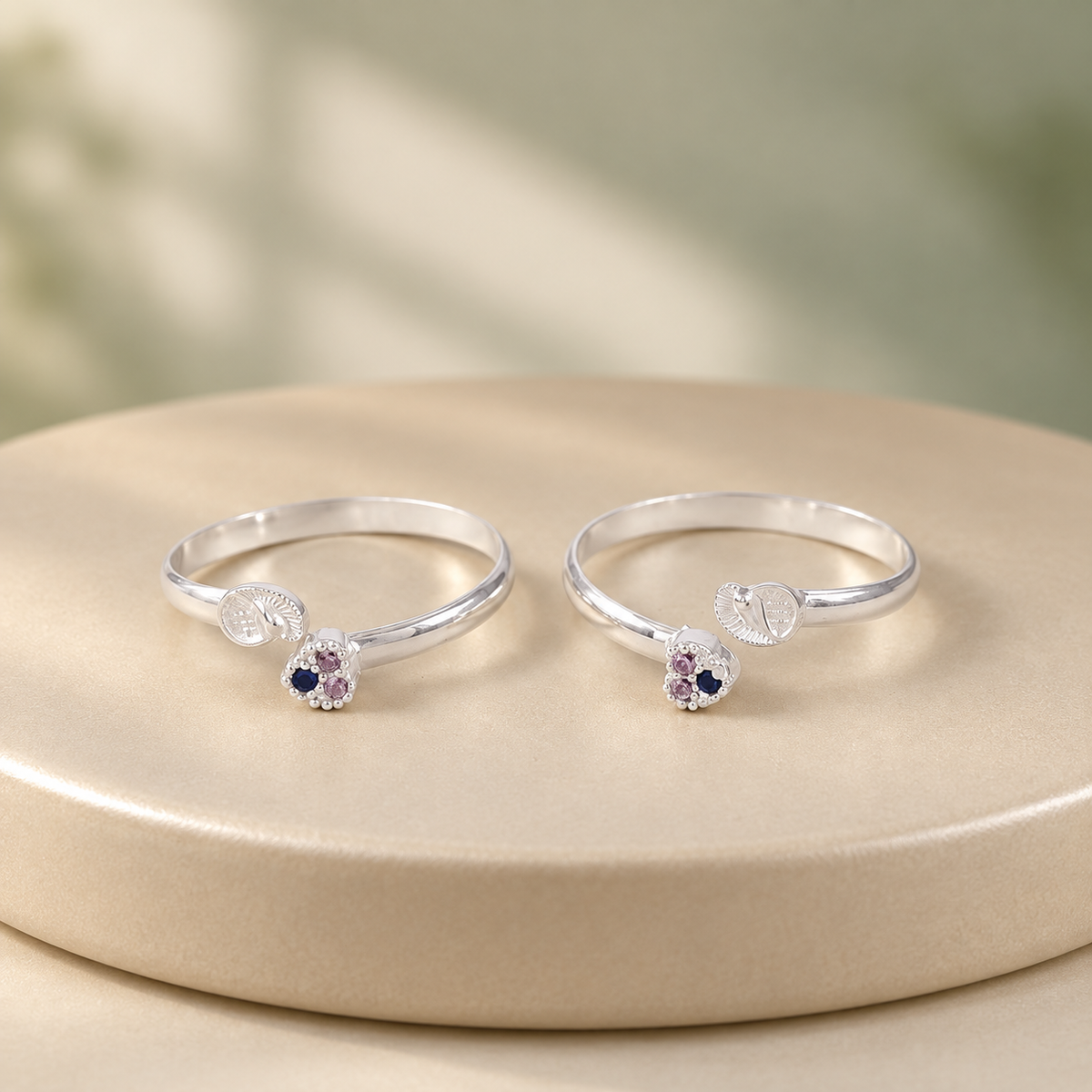 Meera Purple Dew Silver Toe Rings