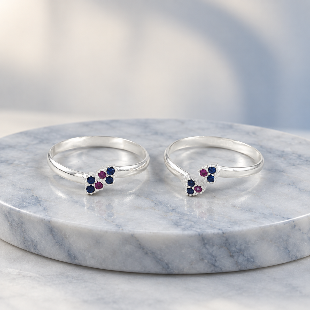 Riya Midnight Bloom Silver Toe Rings