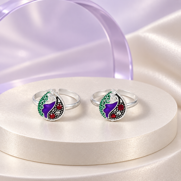 Kavya  Paisley Silver Toe Rings