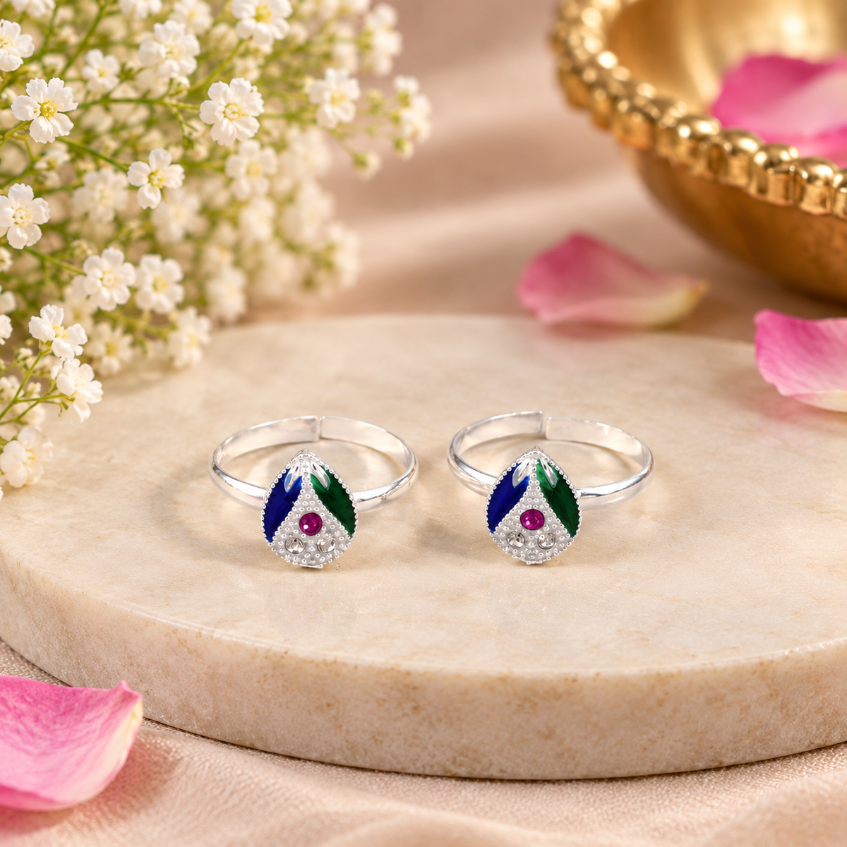 Meher Peacock Silver Toe Rings