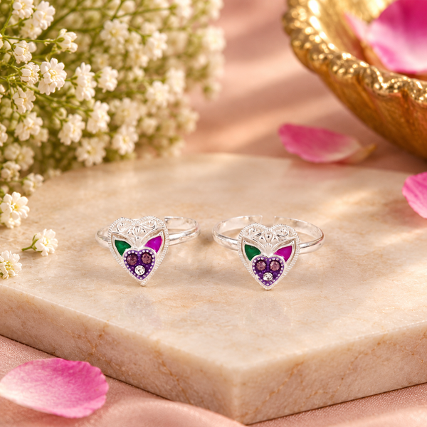 Rangoli Heart Silver Toe Rings