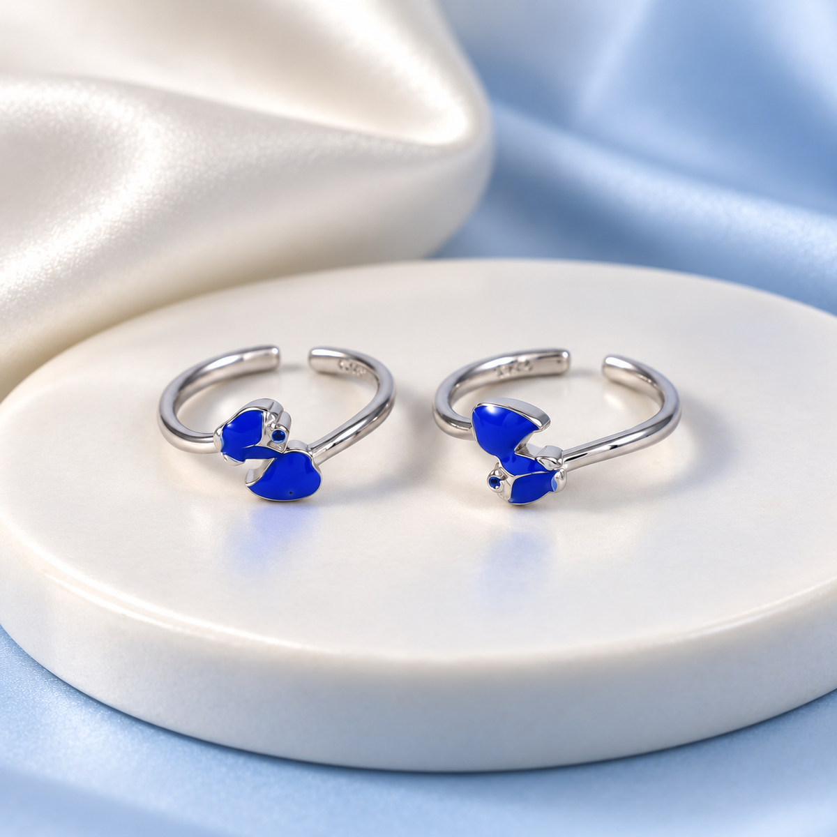 Azure Butterfly Silver Toe Rings