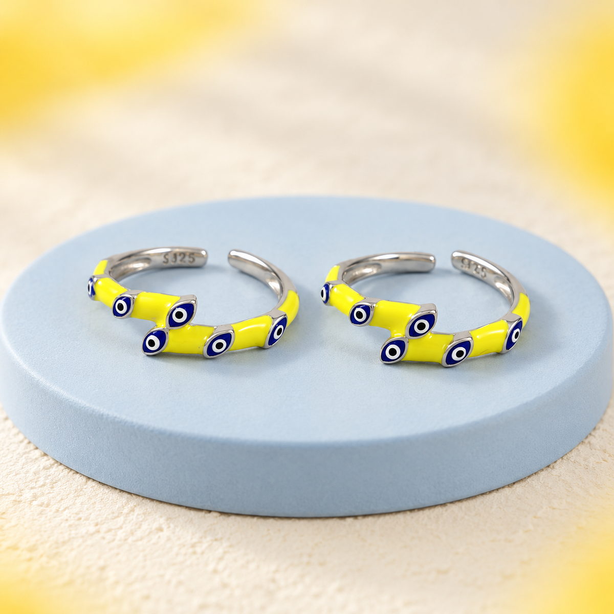 Anisha Yellow Evil Eye Silver Toe Rings