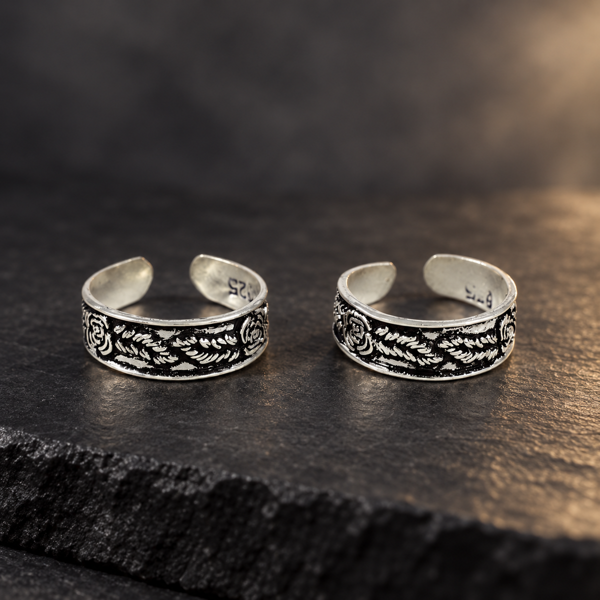 Priyanka Rose Vine Silver Toe Rings