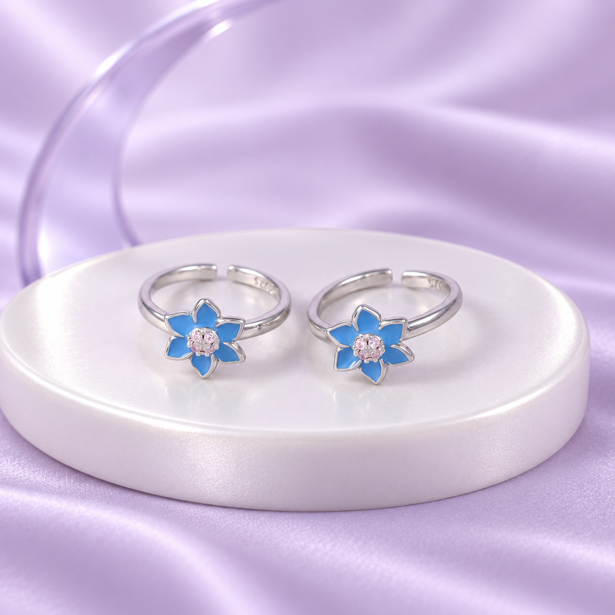 Azure Blossom Silver Toe Rings