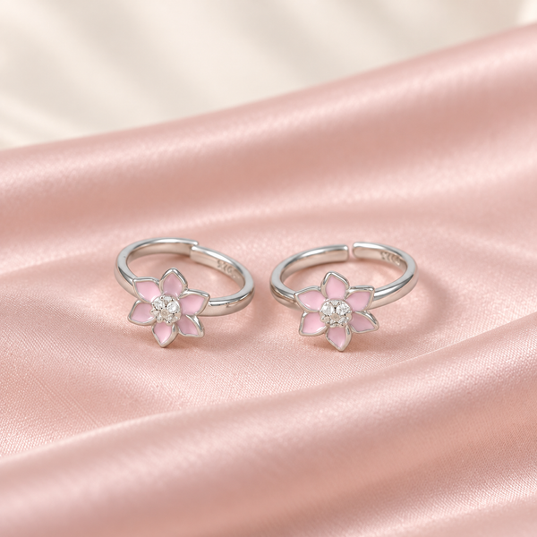 Nitya Pink Stone Silver Toe Rings