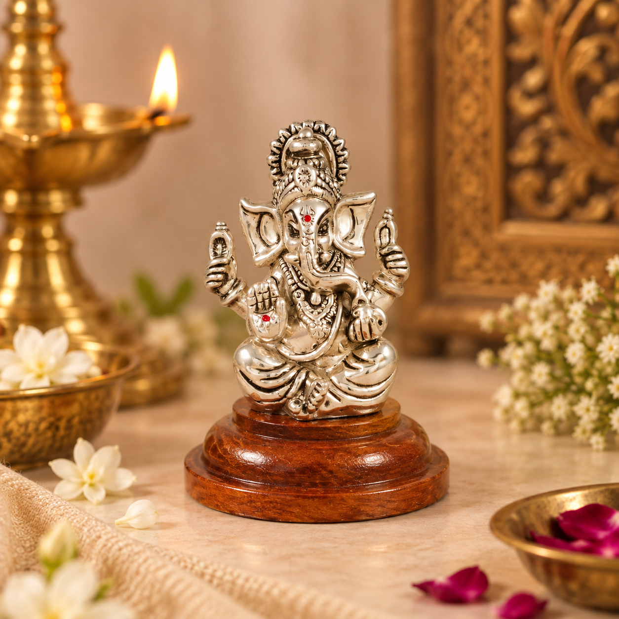 Vakratunda  Ganesha Silver Idol