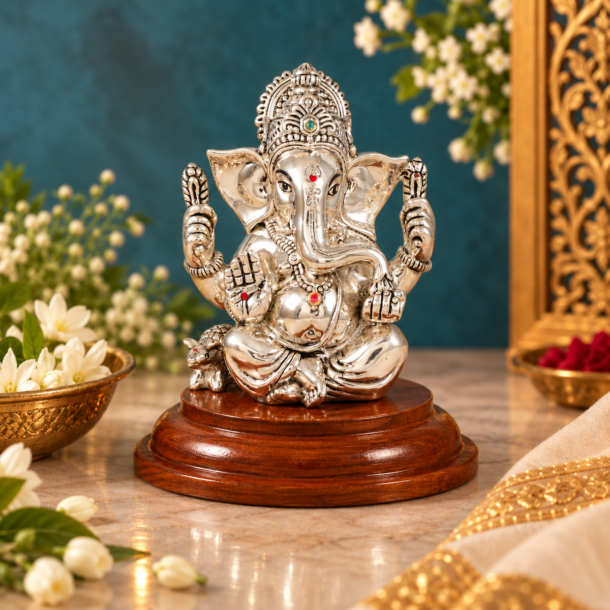 Ratnagarbha Mahaganapati Silver Idol