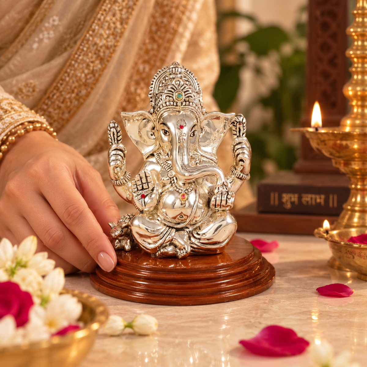 Ratnagarbha Mahaganapati Silver Idol
