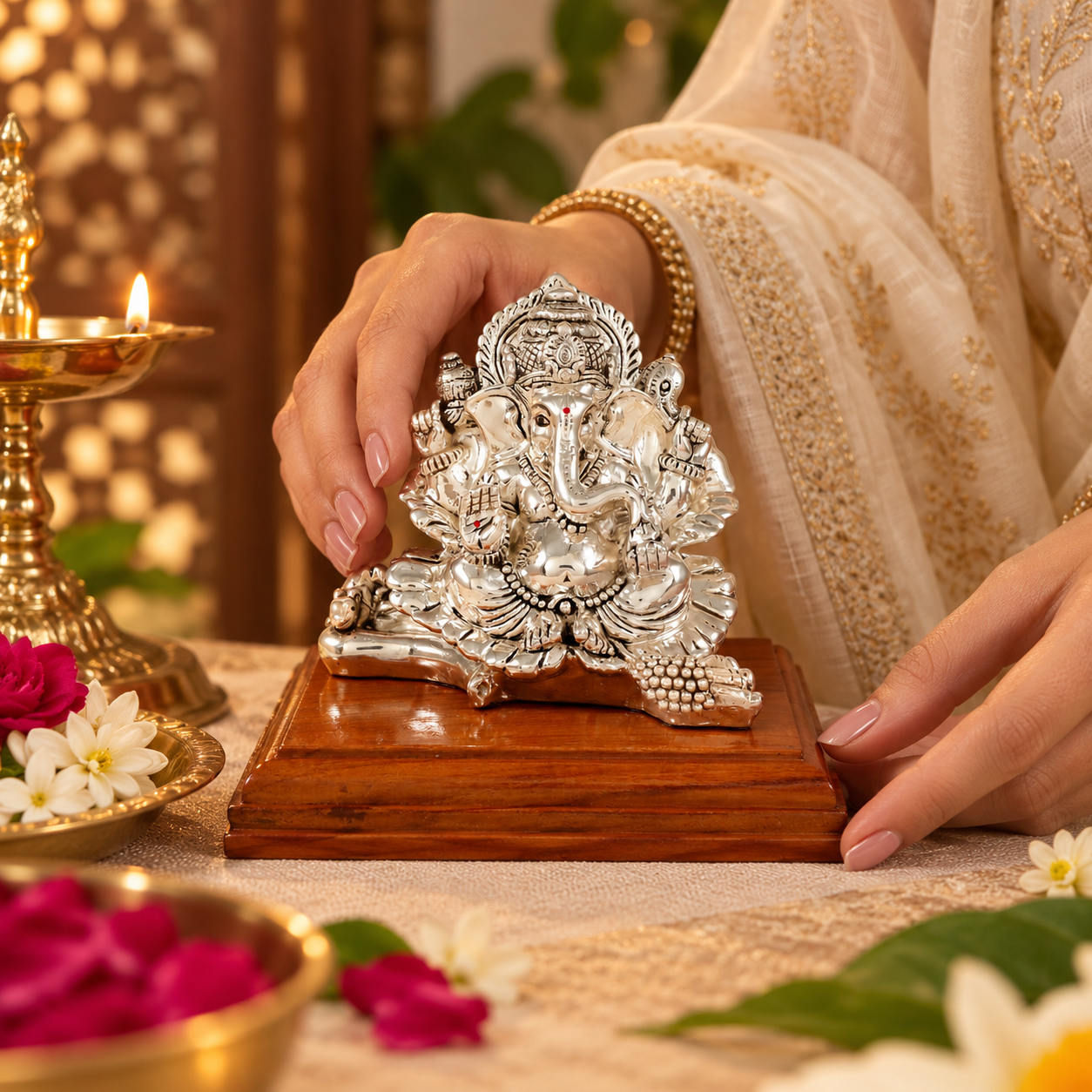 Maharaj Ganesh Silver Idol