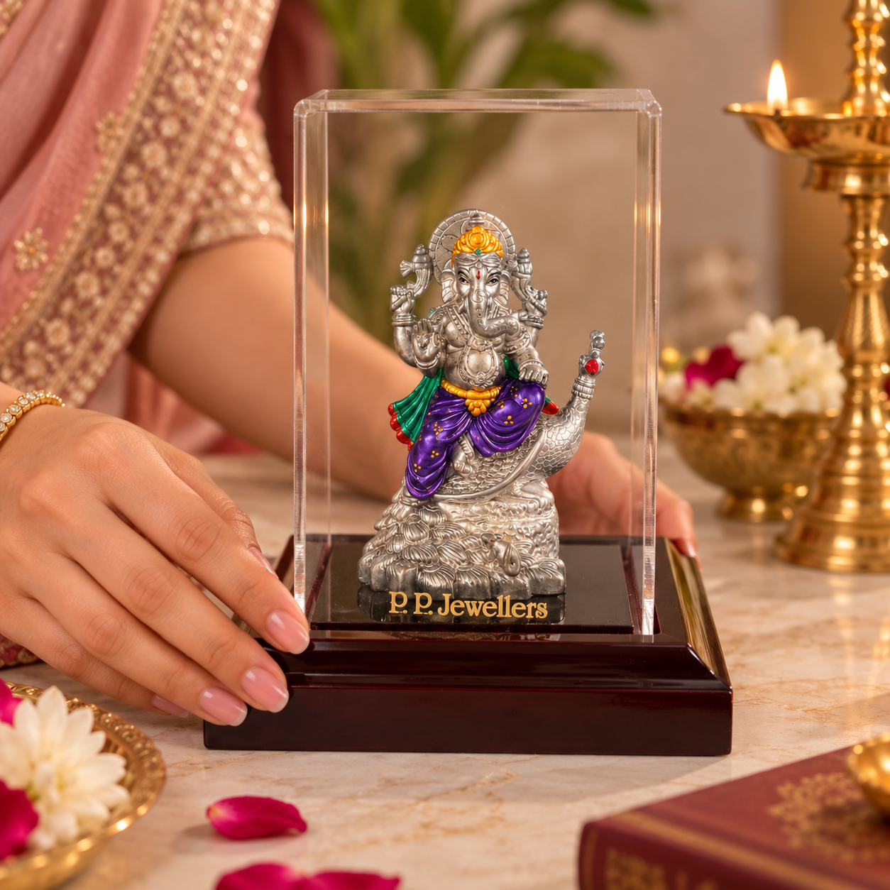Mayurvahan Nritya Ganapati Silver Idol