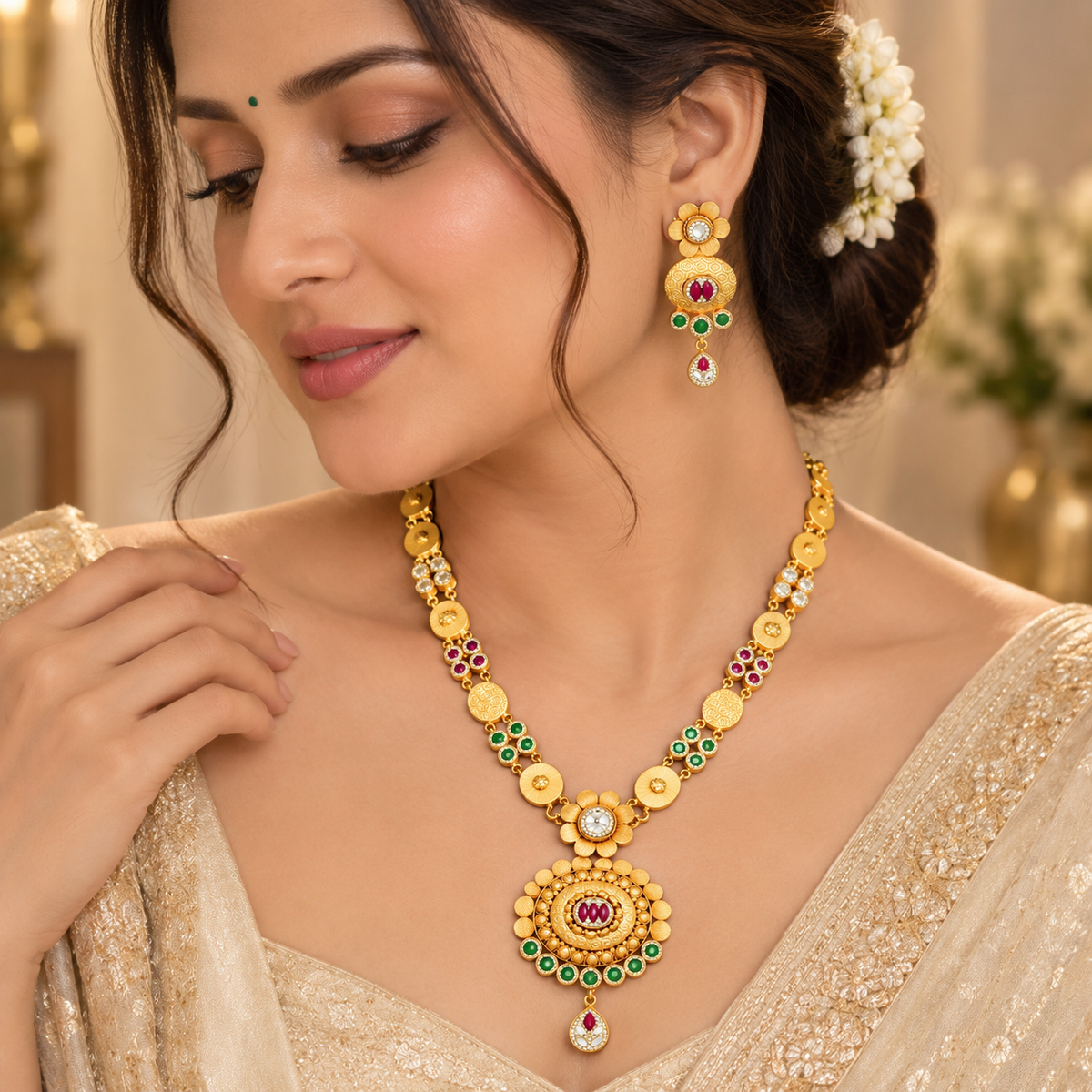 Padmavati Royal Gold Log Necklace Set