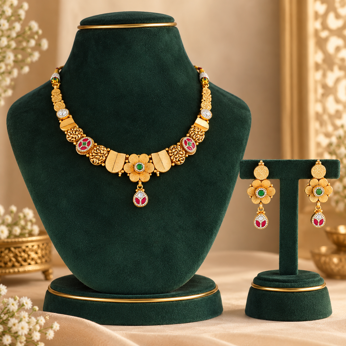 Gulnaar Meenakari Silver Necklace Set