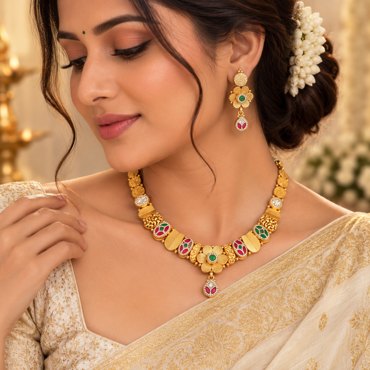 Gulnaar Meenakari Silver Necklace Set