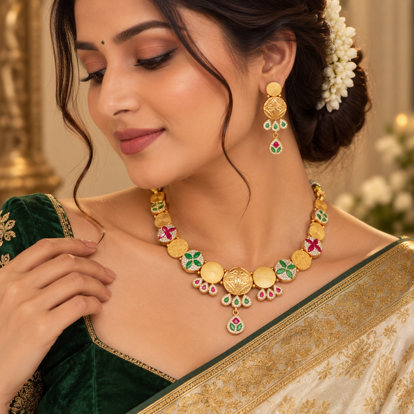 Navira Rangoli Silver Necklace Set