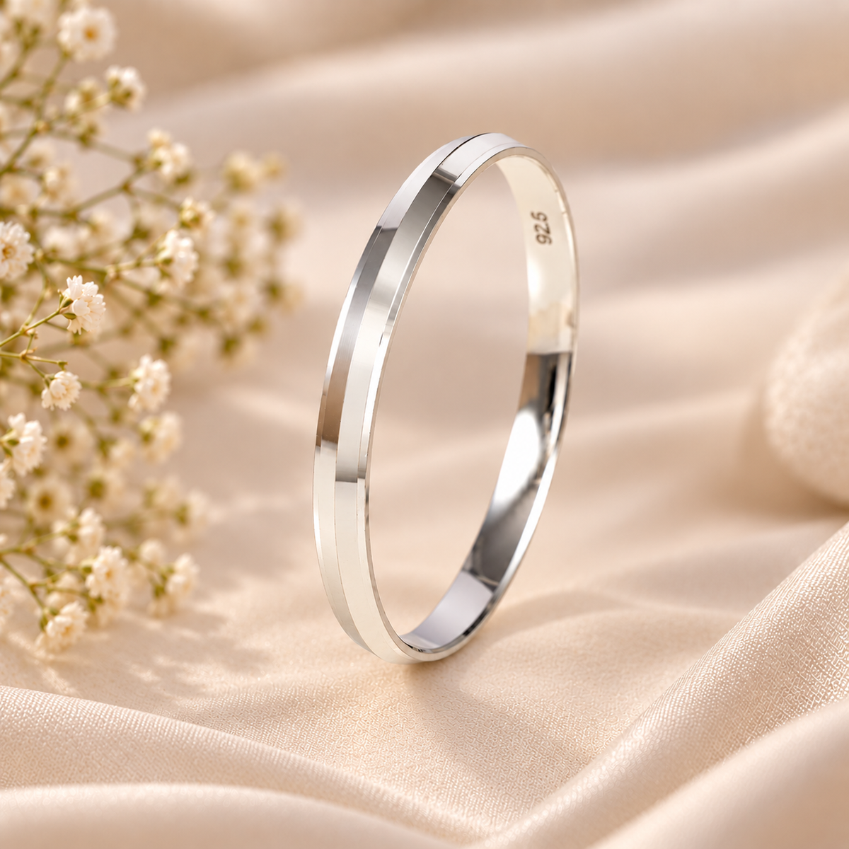 Advik Mirror Finish Silver Kada For Him