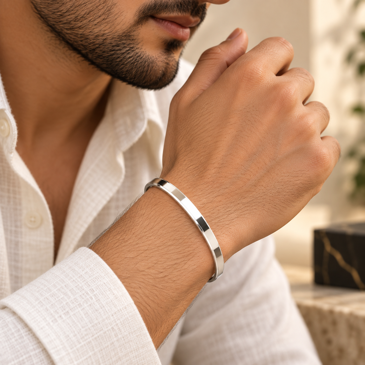 Advik Mirror Finish Silver Kada For Him