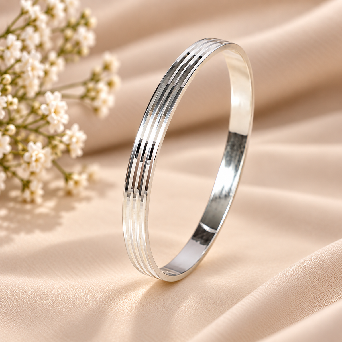 Riaan Linear Shine Silver Kada For Him