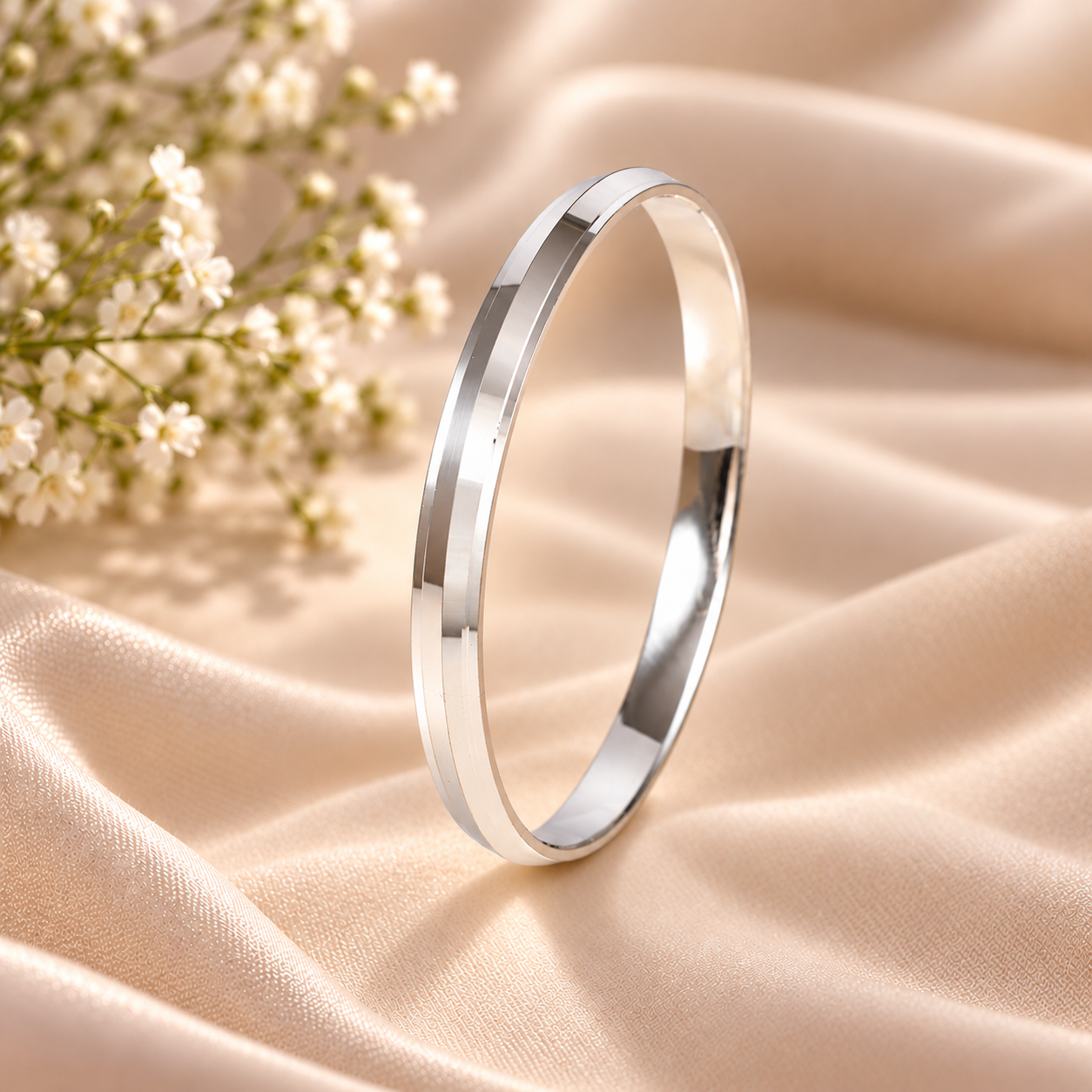 Krishiv Dual Edge Silver Kada For Him