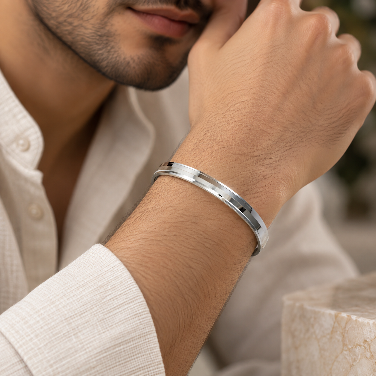 Krishiv Dual Edge Silver Kada For Him