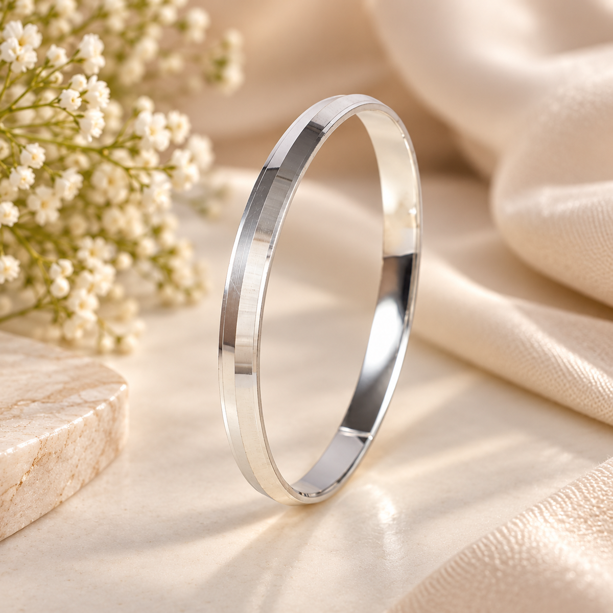 Zavian Minimal Luxe Silver Kada For Him