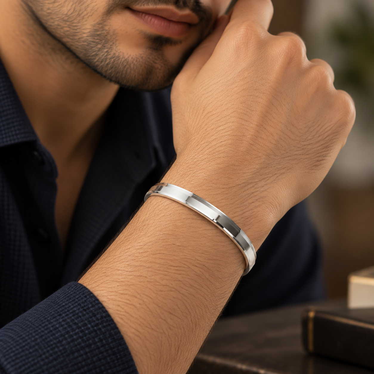 Zavian Minimal Luxe Silver Kada For Him