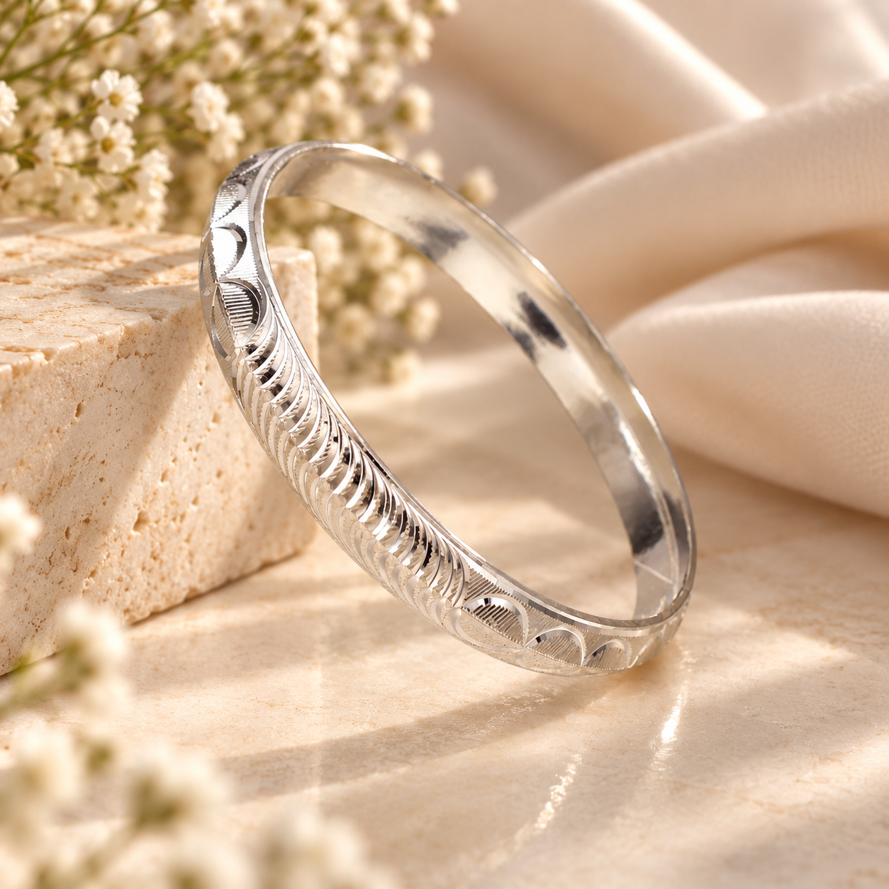 Rudvik Engraved Wave Silver Kada For Him