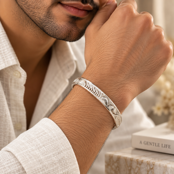Rudvik Engraved Wave Silver Kada For Him