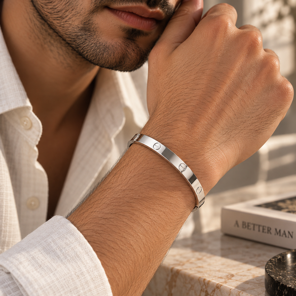 Minimalist Screw Silver Kada For Him