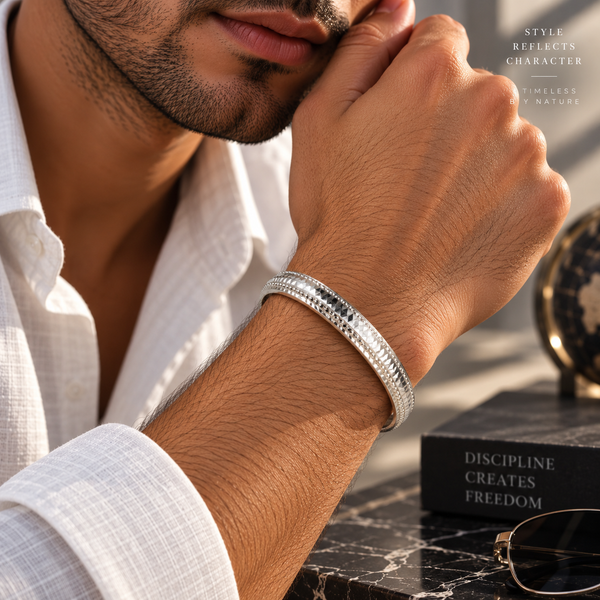 Ronav Geometric Silver Kada For Him